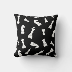 Black and White Chess Piece Pattern Cushion