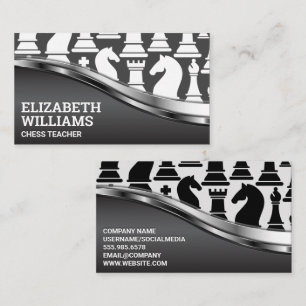 Black and White Chess Pieces   Metal Shine Business Card