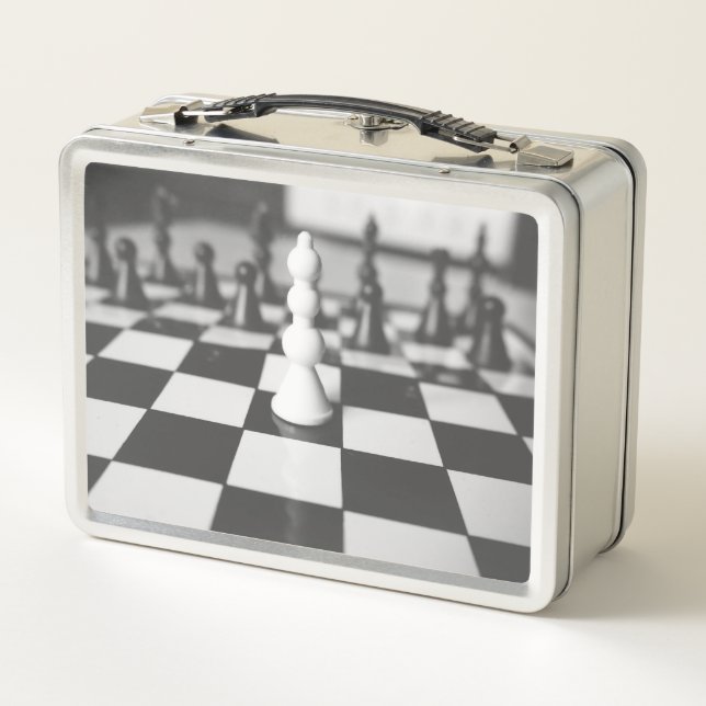 Black and White Chessboard  Metal Lunch Box (Back)