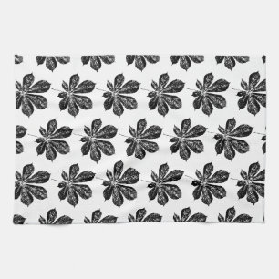Black and White Chestnut Leaf Print Tea Towel