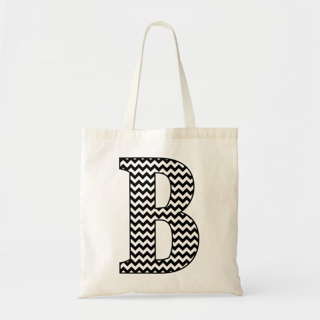 Black and White Chevron "B" Monogram Tote Bag (Front)