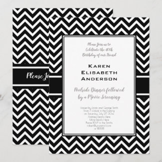 Black and White Chevron Birthday Party Invitation
