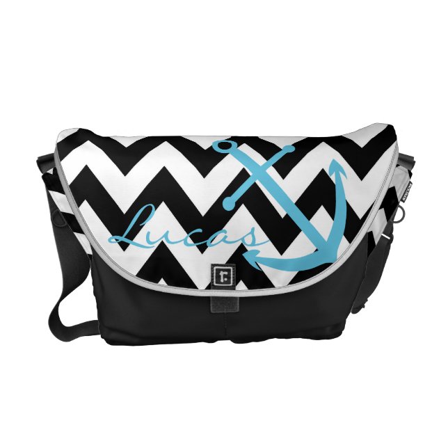 Black and White Chevron Blue Anchor Diaper Bag Courier Bag (Front)