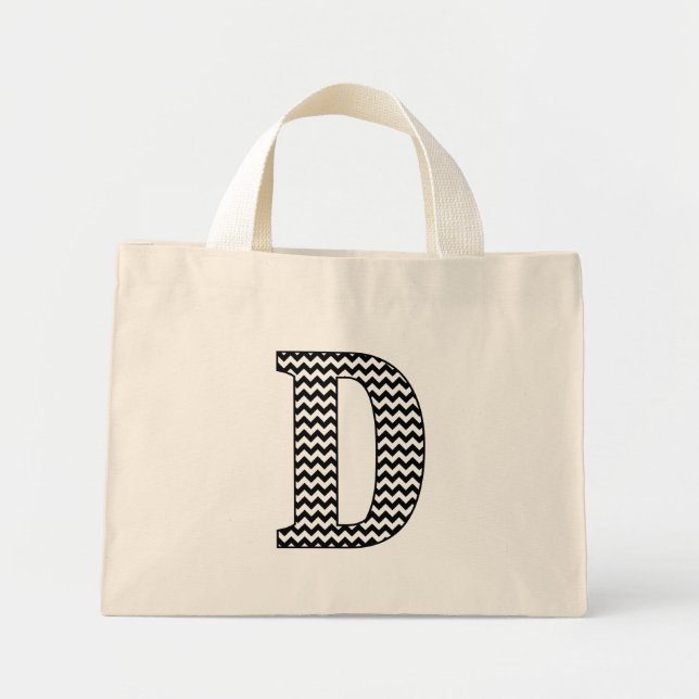 Black and White Chevron "D" Monogram Tote Bag. (Front)