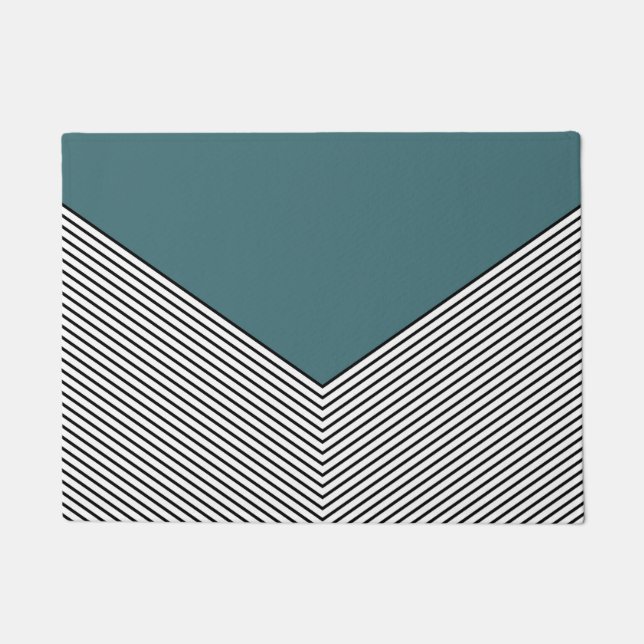 Black and white chevron design and blue triangle doormat (Front)