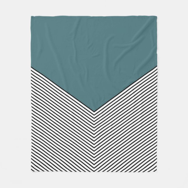 Black and white chevron design and blue triangle fleece blanket (Front)