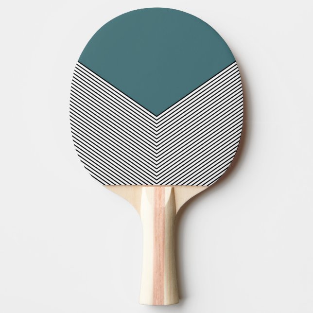 Black and white chevron design and blue triangle ping pong paddle (Front)