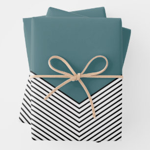 Black and white chevron design and blue triangle wrapping paper sheet