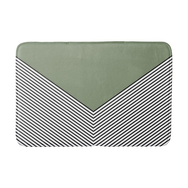 Black and white chevron design and green triangle bath mat (Front)