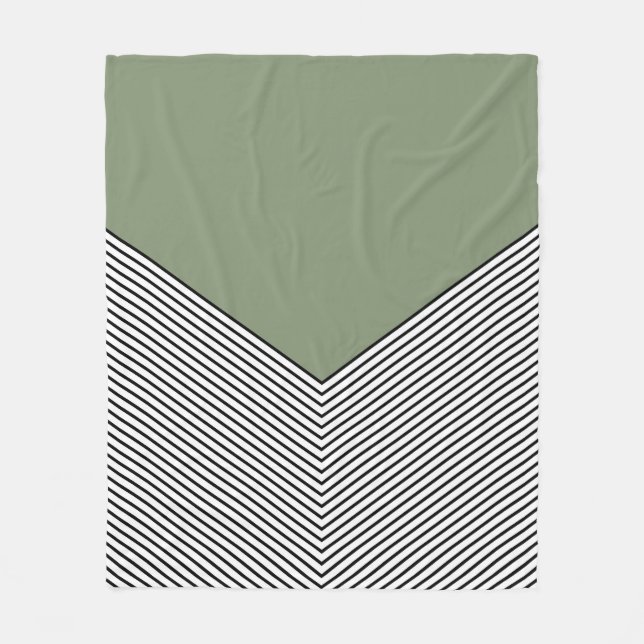 Black and white chevron design and green triangle fleece blanket (Front)