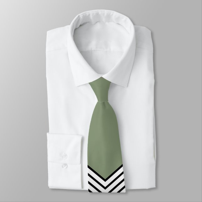 Black and white chevron design and green triangle tie (Tied)