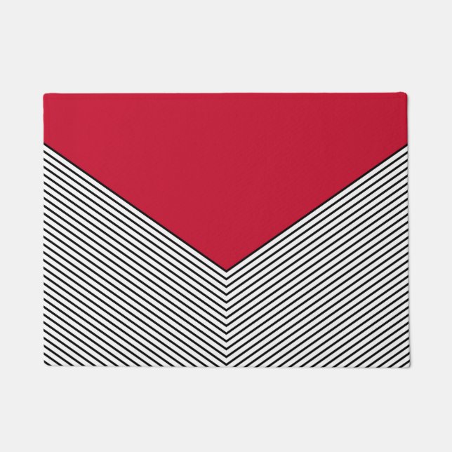 Black and white chevron design and red triangle doormat (Front)