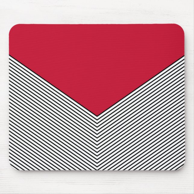 Black and white chevron design and red triangle mouse mat (Front)