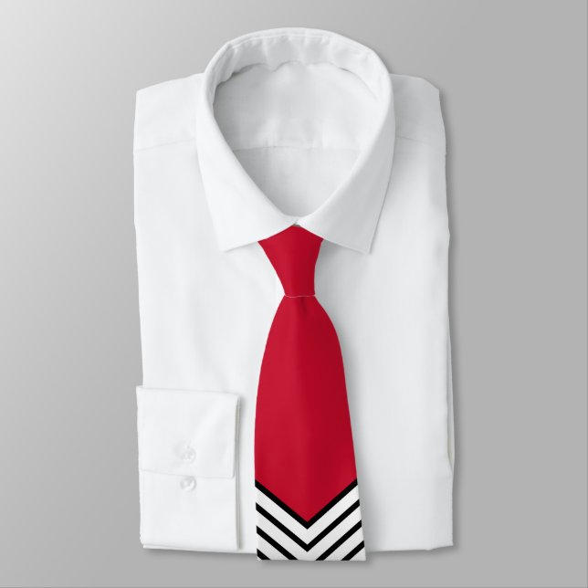 Black and white chevron design and red triangle tie (Tied)