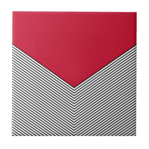 Black and white chevron design and red triangle tile