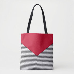 Black and white chevron design and red triangle tote bag