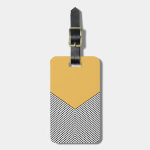 Black and white chevron design and yellow triangle luggage tag