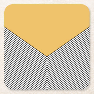 Black and white chevron design and yellow triangle square paper coaster