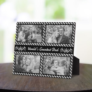 Black and White Chevron Elegant Dad Photo Collage Plaque