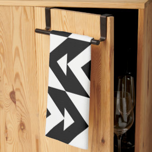 Black and White Chevron Geometric  Tea Towel