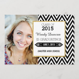 Black and White Chevron Graduation Announcement