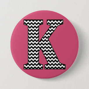 Black and White Chevron "K" Monogram 7.5 Cm Round Badge