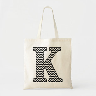Black and White Chevron "K" Monogram Tote Bag.