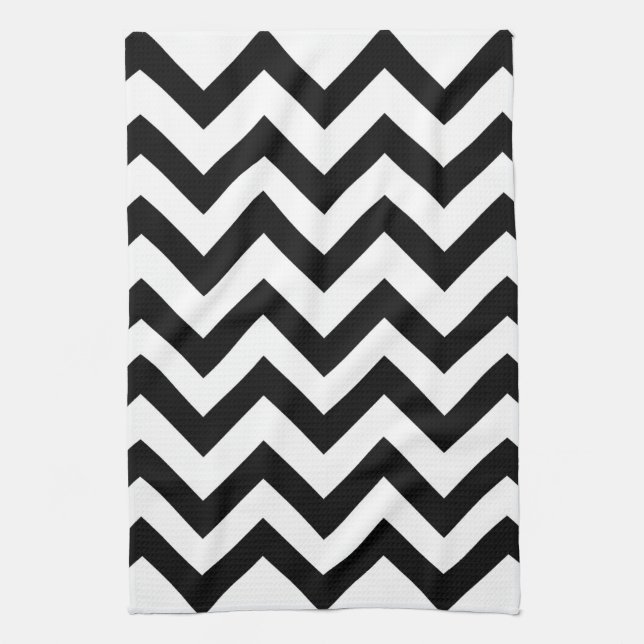 Black and white chevron kitchen towel (Vertical)