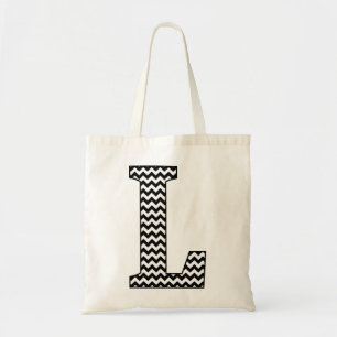 Black and White Chevron "L" Monogram Tote Bag.
