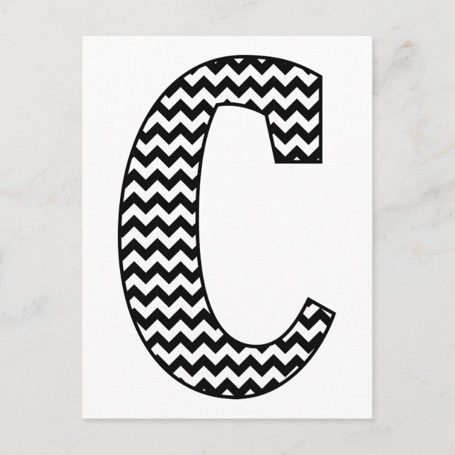 Black and White Chevron Letter C Monogram Postcard (Front)