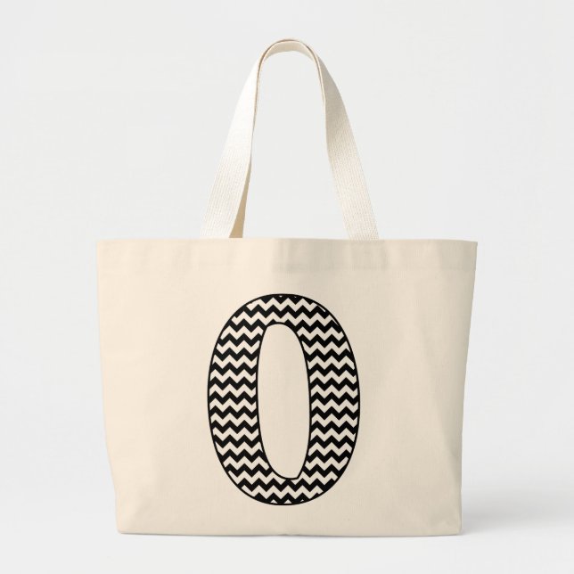Black and White Chevron Letter O Monogram Large Tote Bag (Front)