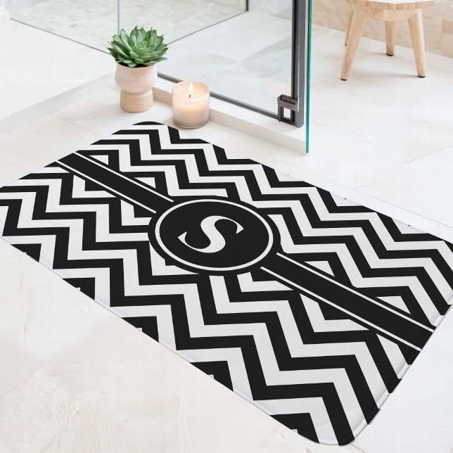 Black And White Chevron Monogram Bath Mat (Creator Uploaded)