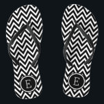 Black and White Chevron Monogram Flip Flops<br><div class="desc">Custom printed flip flop sandals with a stylish modern chevron pattern and your custom monogram or other text in a circle frame. Click Customise It to change text fonts and colours or add your own images to create a unique one of a kind design!</div>