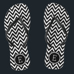 Black and White Chevron Monogram Flip Flops<br><div class="desc">Custom printed flip flop sandals with a stylish modern chevron pattern and your custom monogram or other text in a circle frame. Click Customise It to change text fonts and colours or add your own images to create a unique one of a kind design!</div>