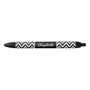 Black and White Chevron Monogram Ink Pen