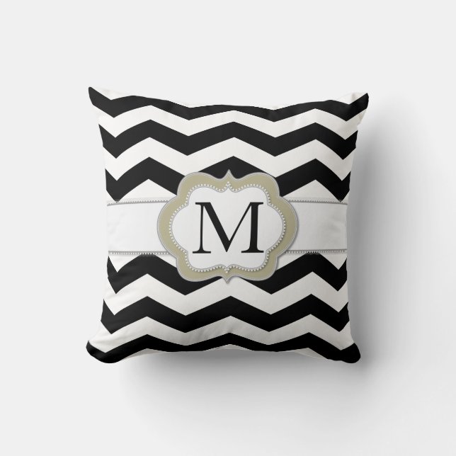 Black and White Chevron Monogram Pillow (Front)