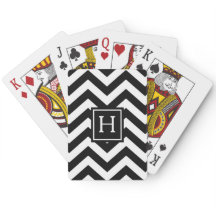 Black And White Chevron Monogram Playing Cards