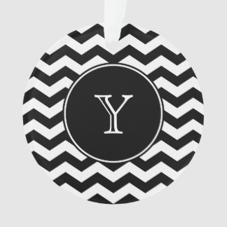 Black and White Chevron Monogrammed Ornament