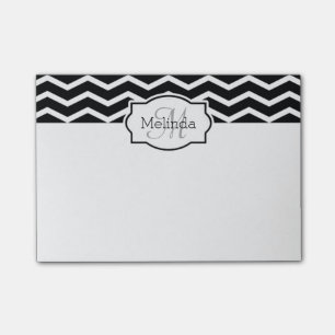 Black and White Chevron Name Monogrammed Post-it Notes