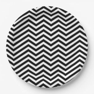 black and white chevron  paper plate