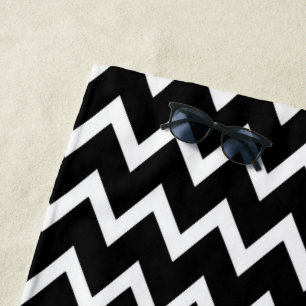 Black And White Chevron Pattern Beach Towel