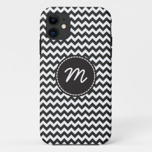 Black and White Chevron Pattern Custom Monogram iPhone 11 Case