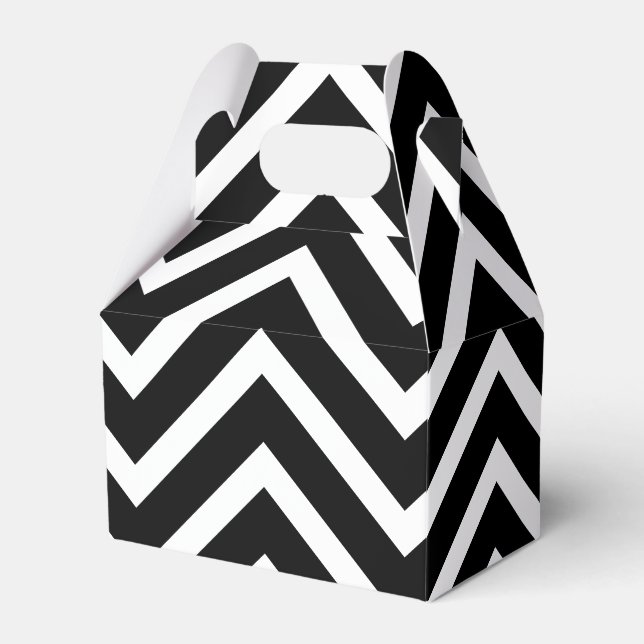 Black And White Chevron Pattern Favour Box (Front Side)