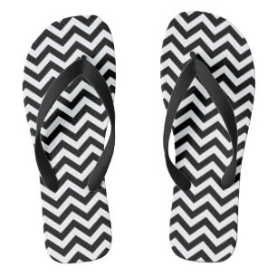 Black And White Chevron Pattern Flip Flops