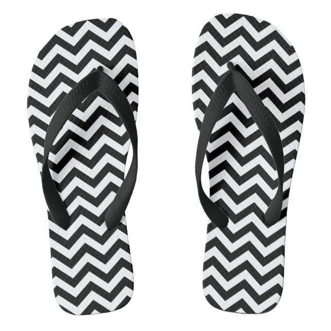 Black And White Chevron Pattern Flip Flops (Footbed)