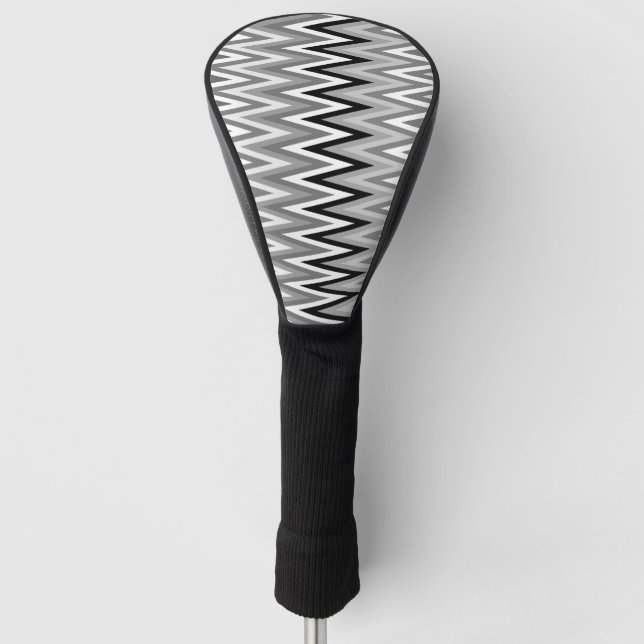 Black and White Chevron Pattern Golf Head Cover (Front)