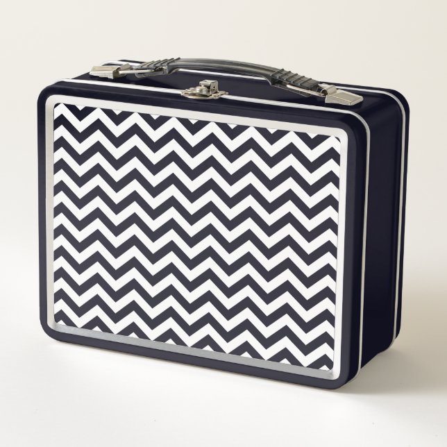 Black And White Chevron Pattern Metal Lunch Box (Front)