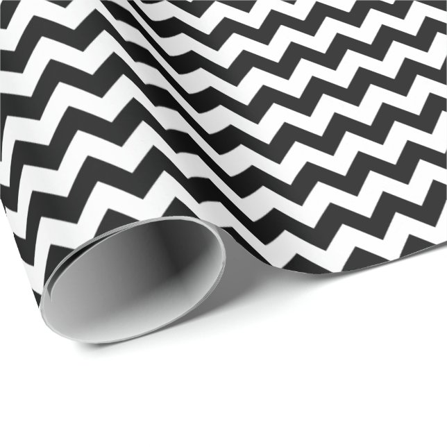 Black and White Chevron Pattern Modern Trendy Wrapping Paper (Roll Corner)