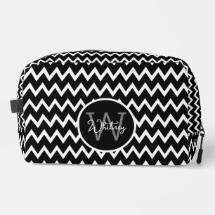 Black And White Chevron Pattern Monogrammed Large Dopp Kit