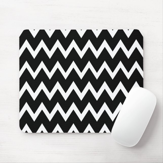 Black And White Chevron Pattern  Mouse Mat (With Mouse)